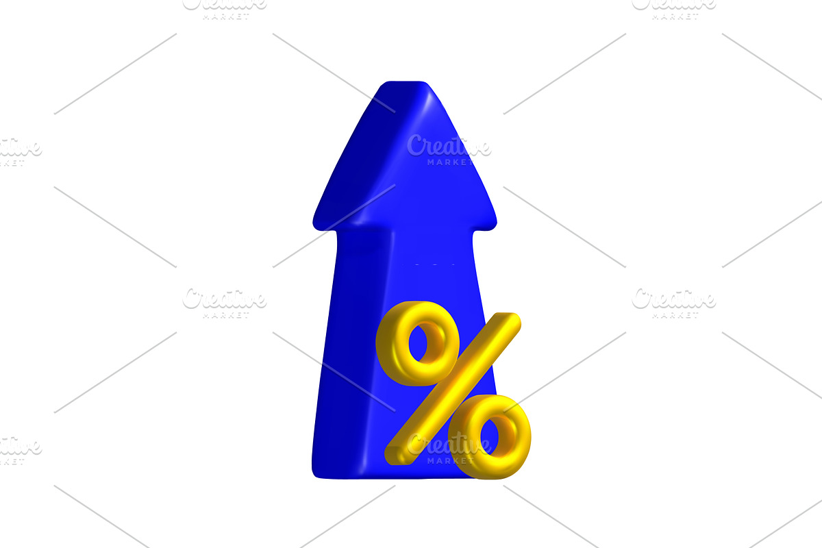 A blue 3D arrow points up beside a, an Object Illustration by Woters little shop
