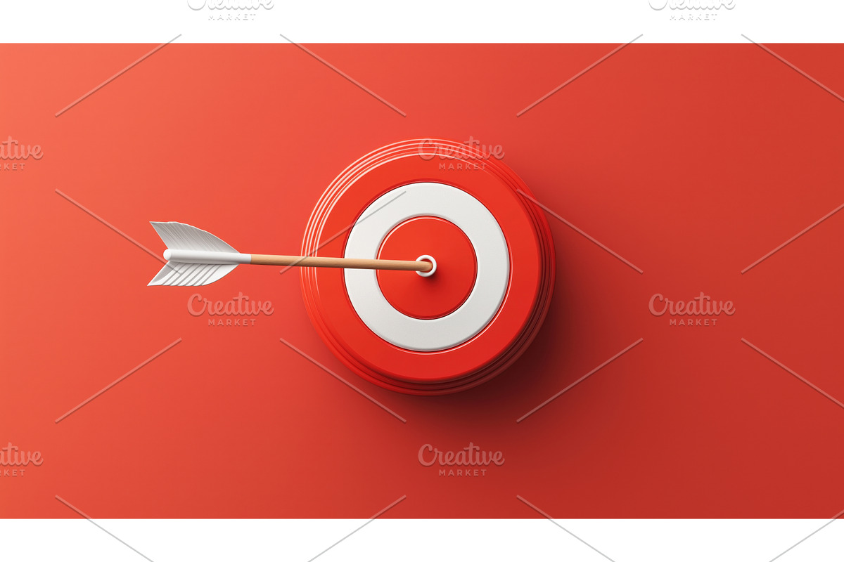 Arrow hitting the bullseye of a red, a Finance Illustration by Sergey Kotenev