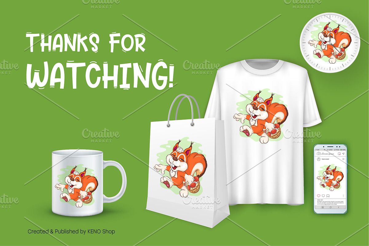 Cartoon Squirrel with a Basket., an Animal Illustration by KENO Mascots (Photo 3 of 3)