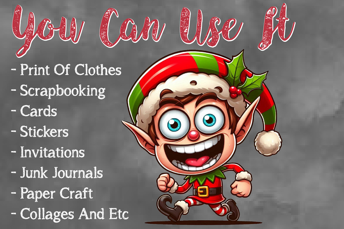 Christmas Crazy Elf PNG Clipart, a Seasonal Illustration by Craft Nest (Photo 5 of 5)