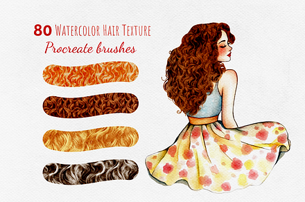 Procreate Watercolor Hair Texture, a Brush Add-On by HopeArtIllustration