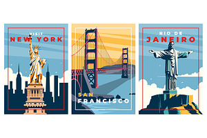 Retro Travel Poster Set, a Wallpaper Graphic by Creative Graphics