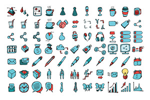 540 Business Doodle Icons Color Set