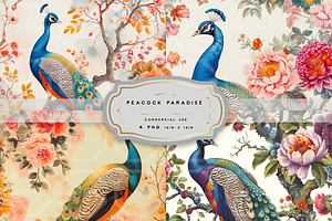 PEACOCK PARADISE, Seamless Patterns