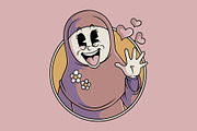 Retro Cartoon Cute Hijab Girl Waving, an Object Graphic by Judsart (Thumbnail 1 of 3)