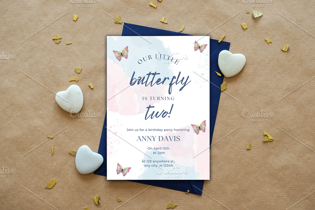 Butterfly Birthday Invitation Card, a Print Template by TheSimplySereneShop (Photo 2 of 5)