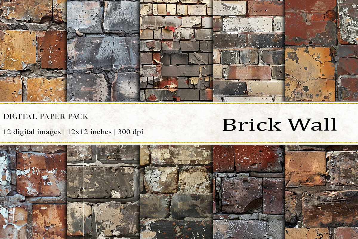 Brick Wall Digital Papers, a Background Graphic by BonaDesigns (Photo 1 of 4)
