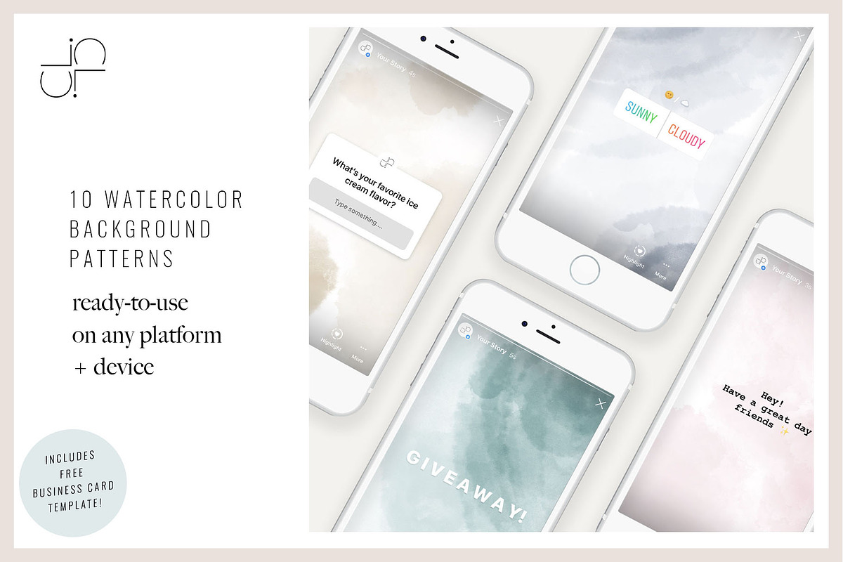 Watercolor Instagram Story Patterns, a Pattern Graphic by Chloe Leonard Studio (Photo 1 of 6)