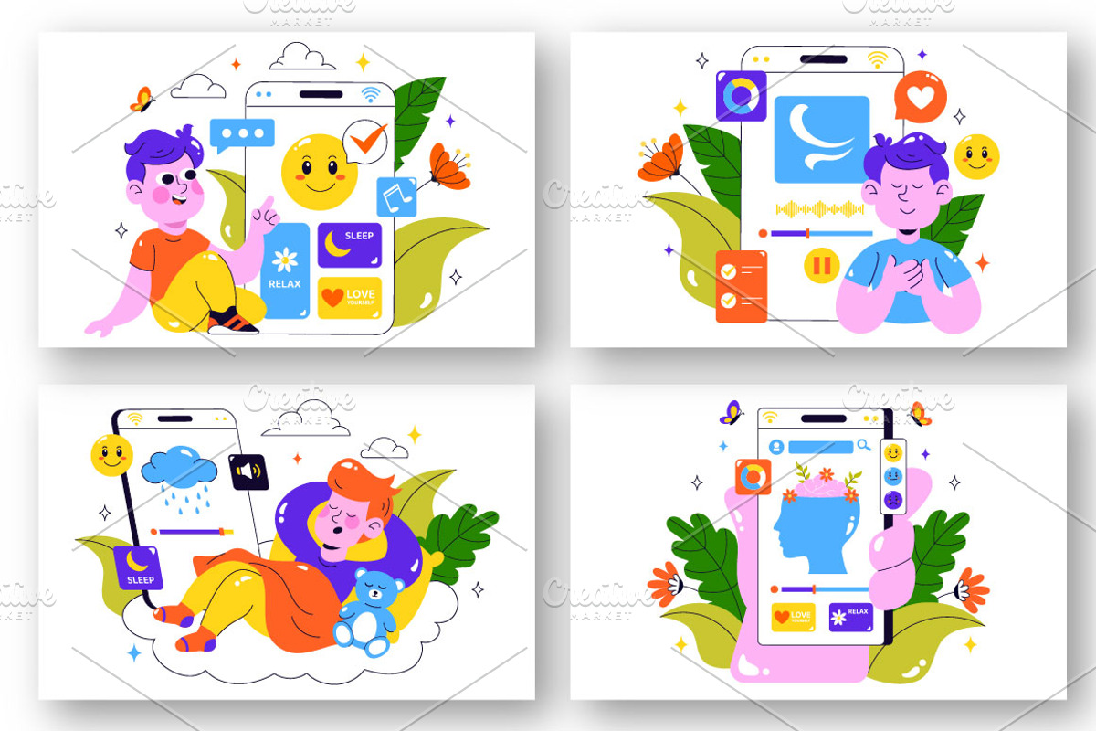 10 Mental Wellness Apps Illustration, a Healthcare Illustration by denayunebgt (Photo 3 of 4)