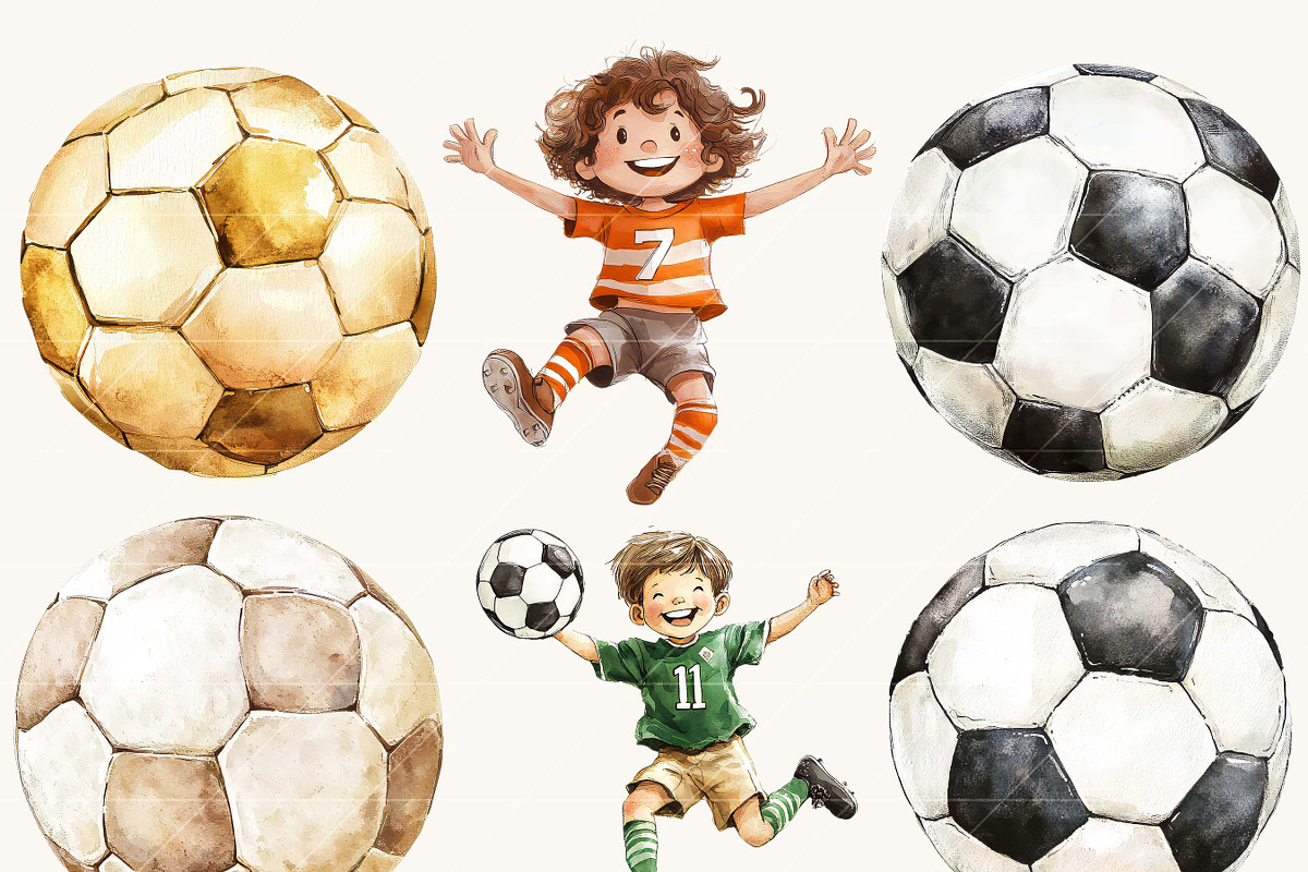 Watercolor Cute Soccer Clipart, a Sport Illustration by Design Scotch (Photo 5 of 9)