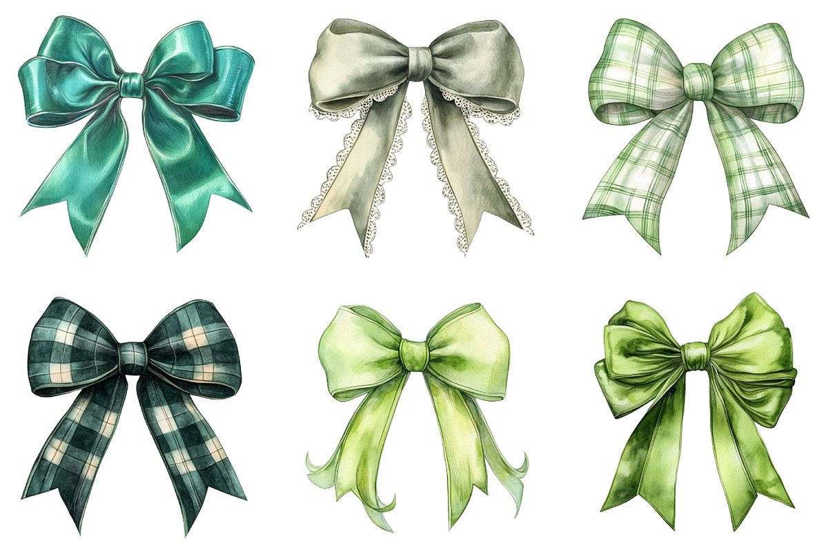 Green Coquette Christmas Bow Clipart, an Illustration by DreamArtGraphic (Photo 4 of 5)