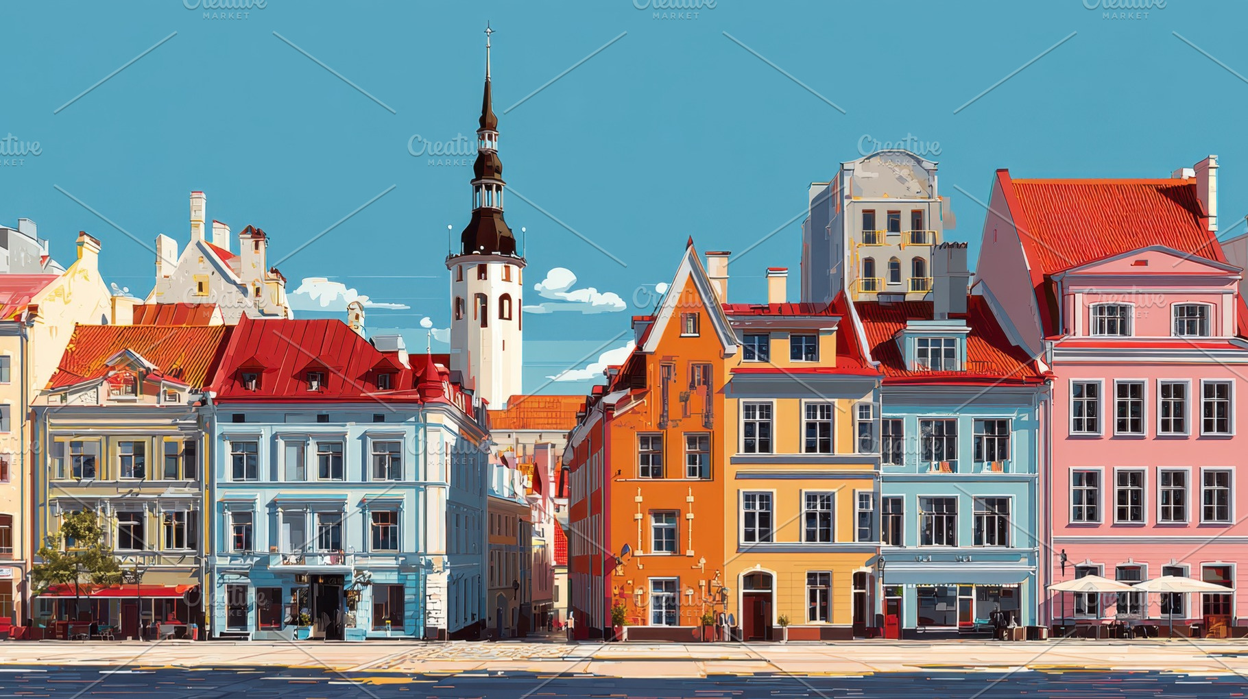 Colorful buildings on city street, a Photo by Beautiful things