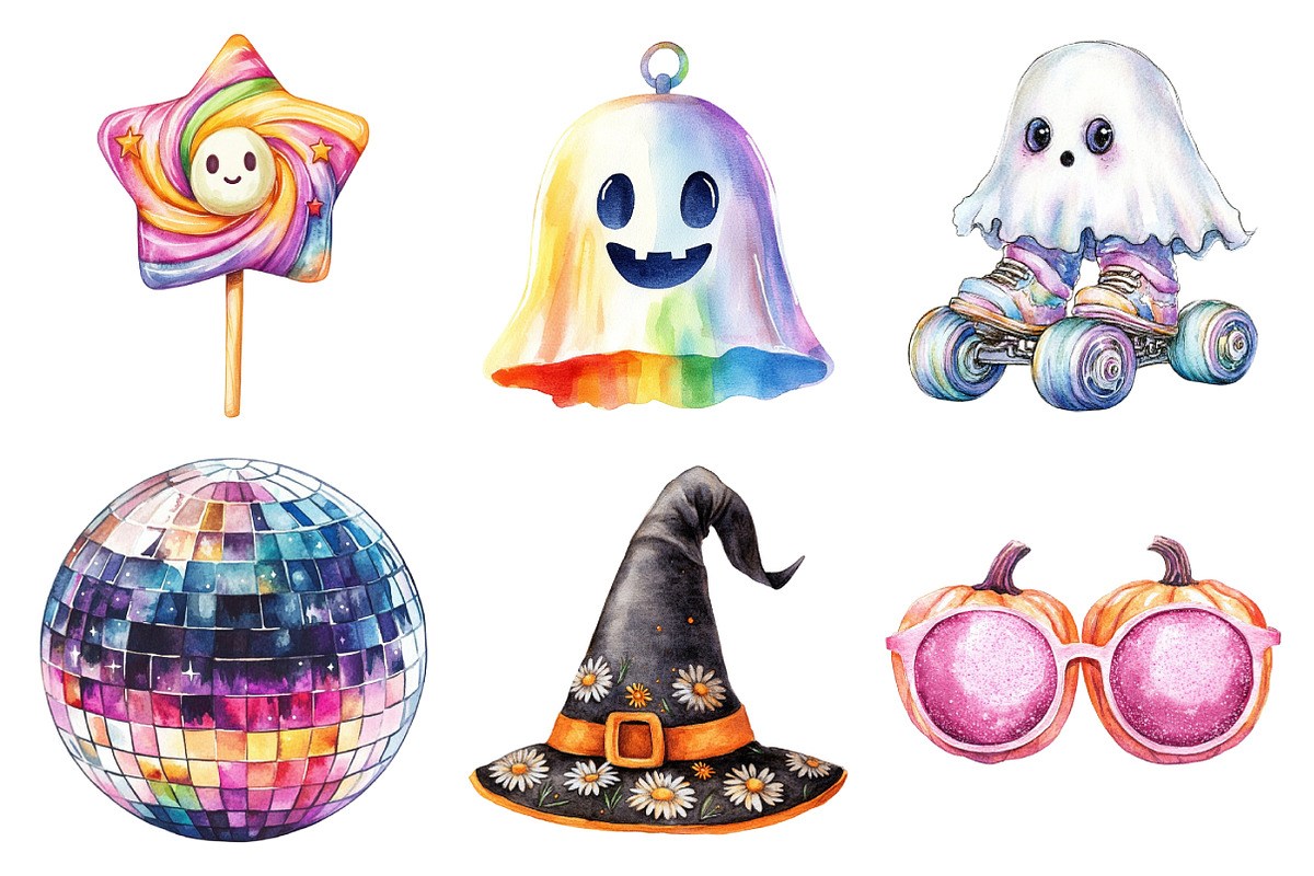 Watercolor Groovy Retro Halloween, an Illustration by Daily.Designs (Photo 4 of 5)
