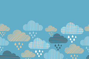 Clouds and rain drops.