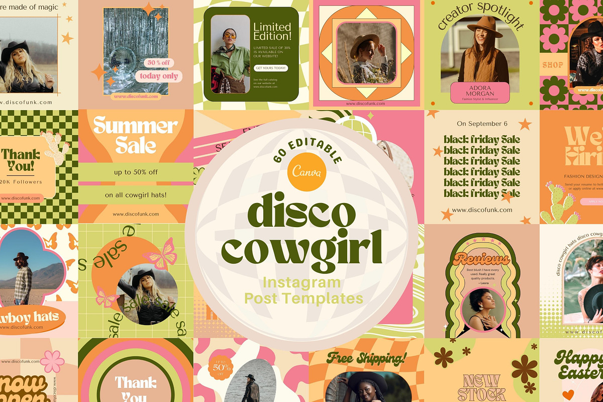 Disco Cowgirl Instagram Templates, a Social Media Template by Hell Yeah ...