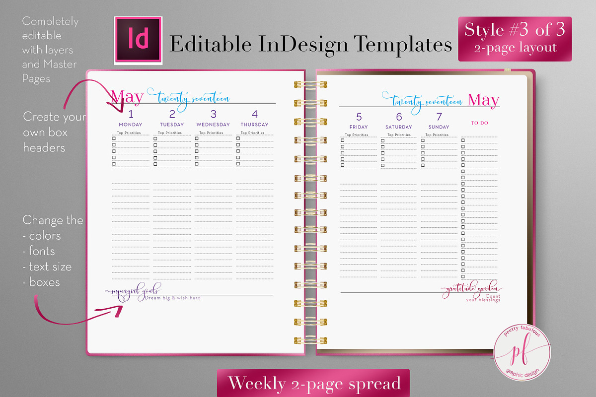 Weekly Calendar | InDesign Template, a Stationery Template by Planner Templates (Photo 19 of 23)