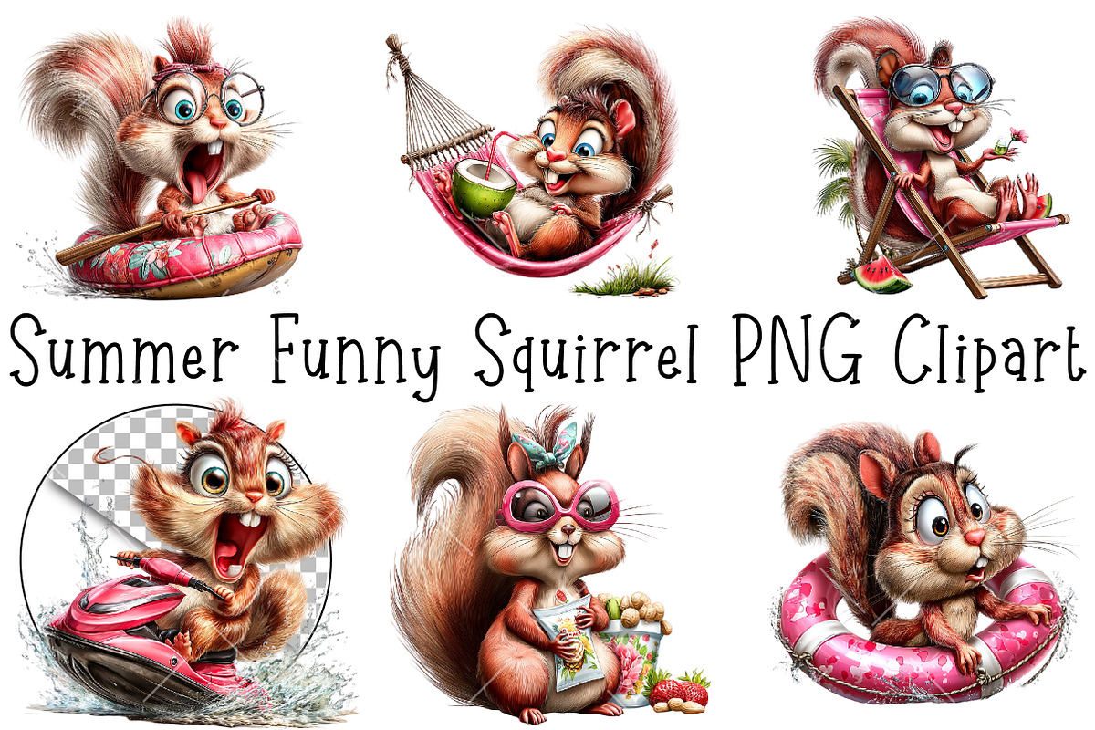 Summer Funny Squirrel PNG Clipart, an Illustration by OK Design (Photo 3 of 6)