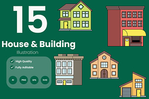 House and Building Illustration Pack, an Illustration by baii09