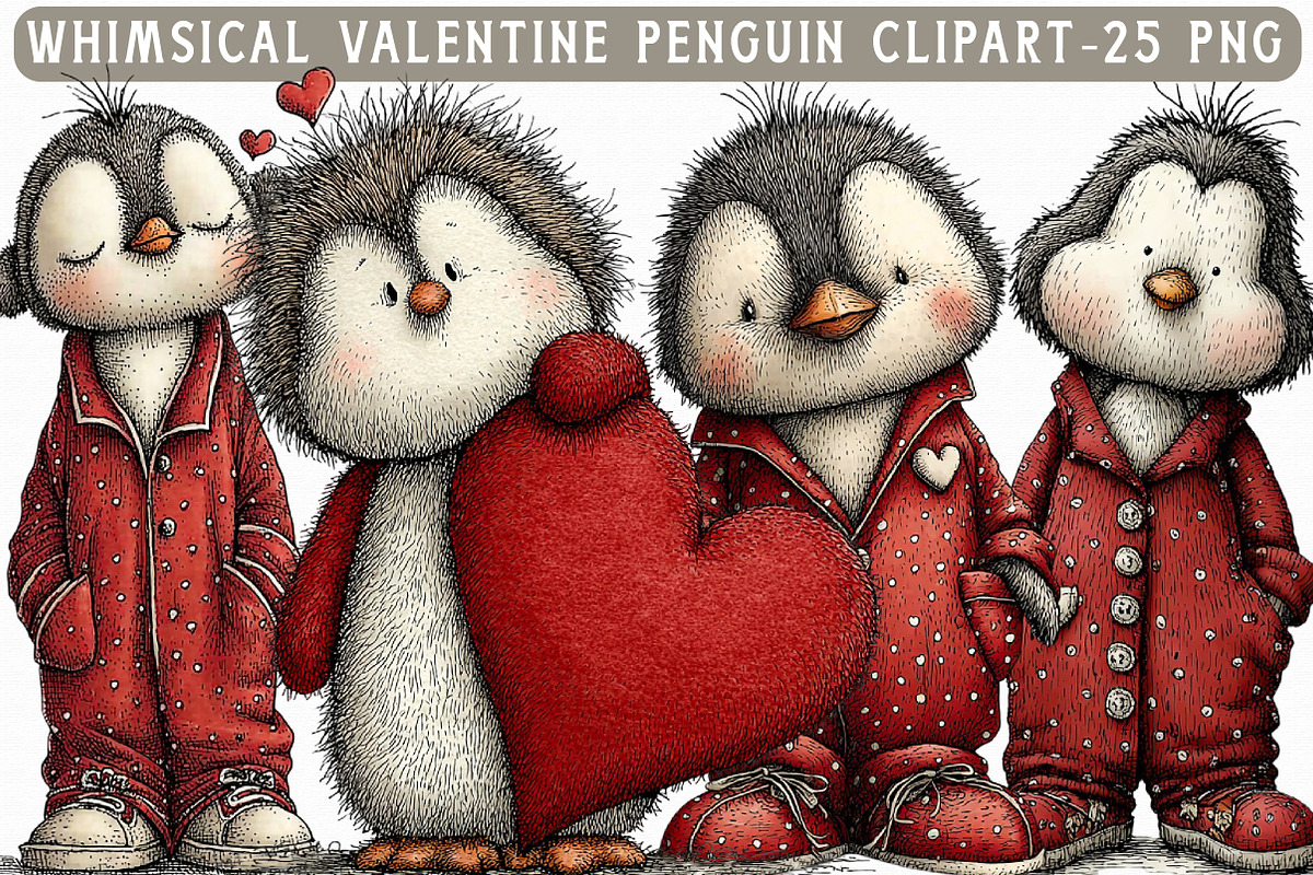 Whimsical Valentine Penguin Clipart, an Illustration by Libby Wishes (Photo 1 of 6)