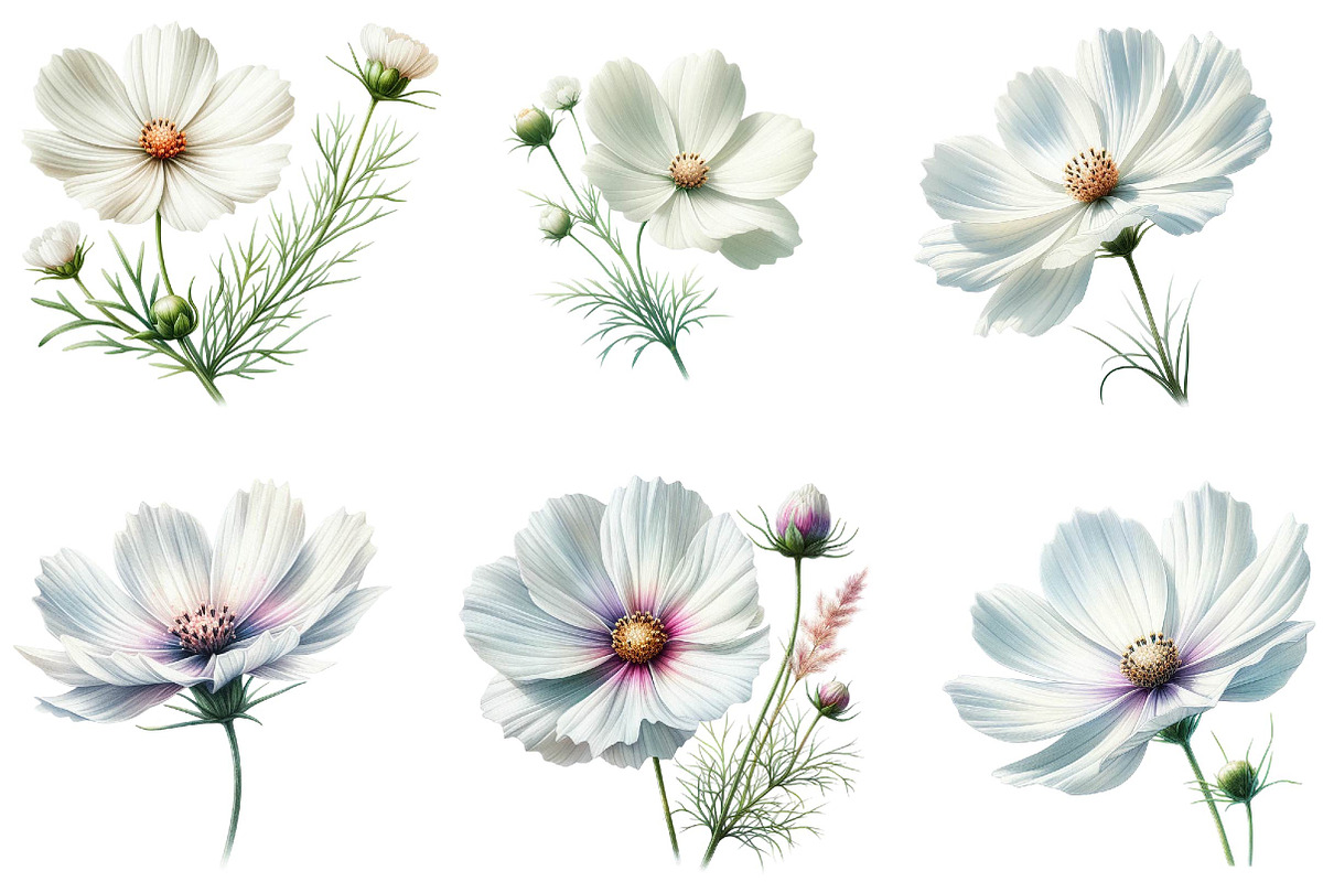 Wedding White Cosmos Flower Clipart, a Decorative Illustration by fashionaddict (Photo 4 of 7)