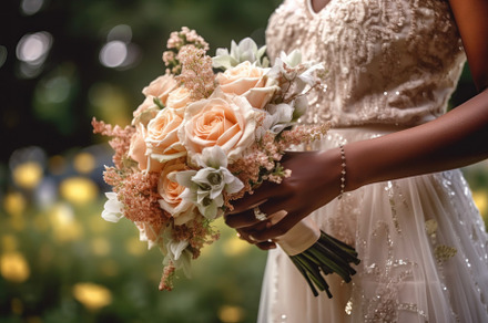 Hands of black bride with wedding bouquet. Generative AI., a Person Photo by AS photostudio