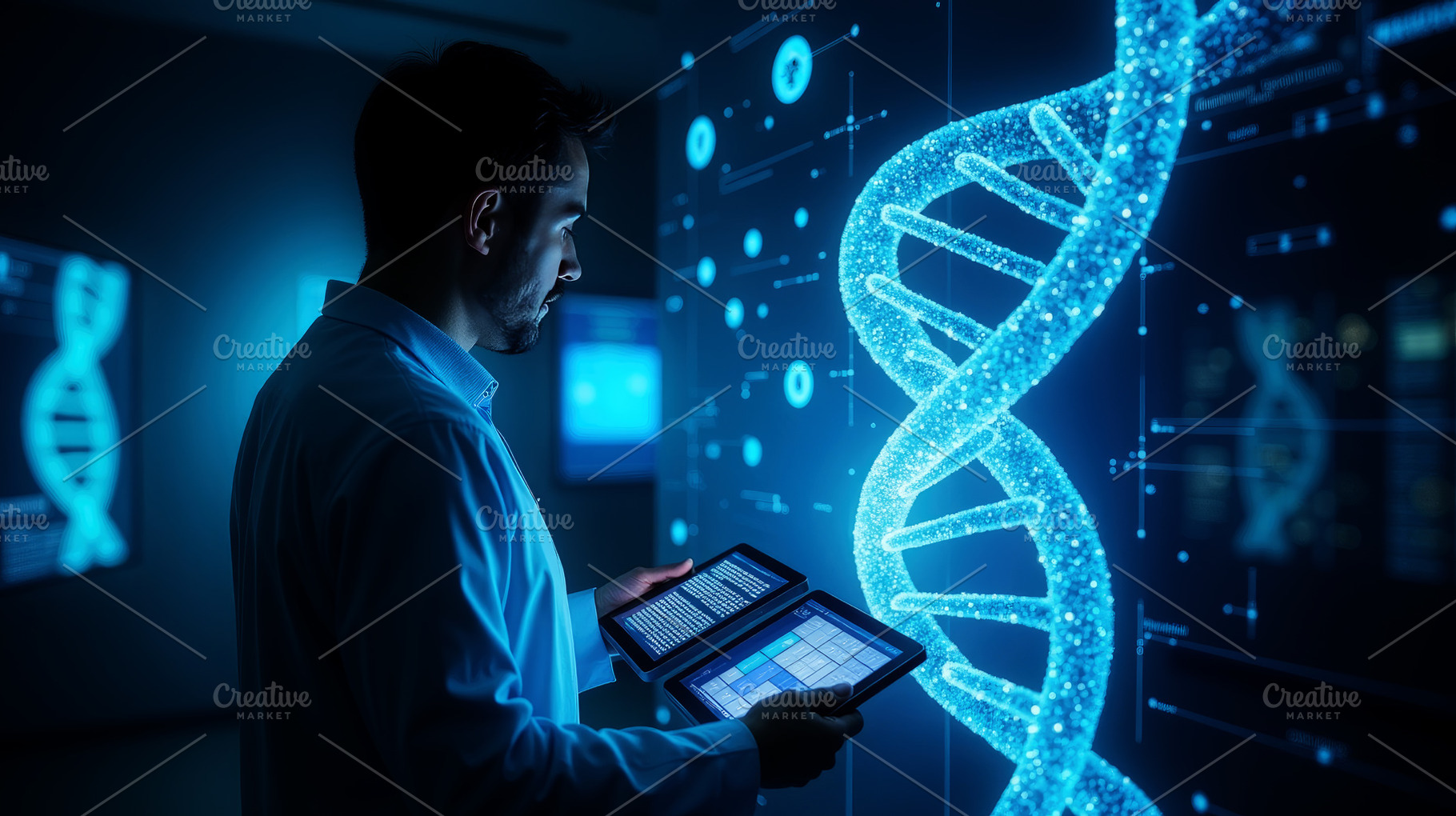 Scientist analyzing genetic data wit, a Health & Medical Photo by Perpis
