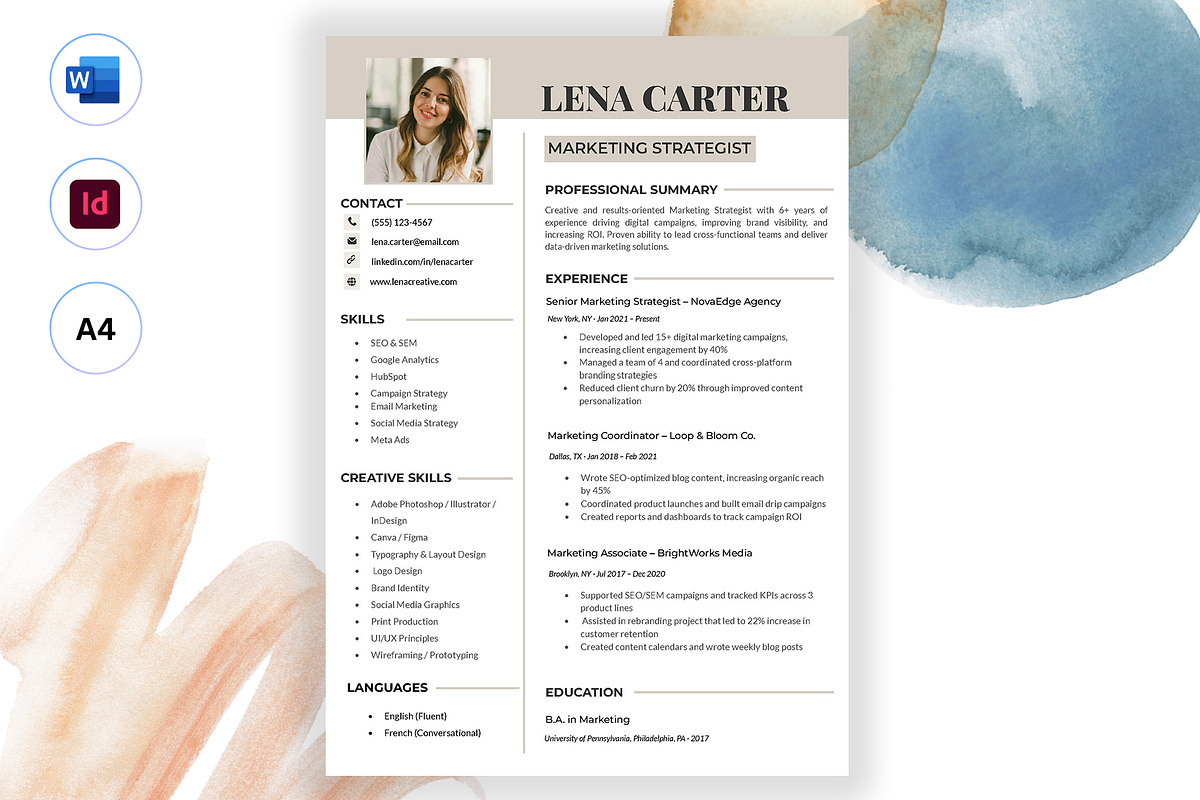 Resume Pack (Word + INDD), a Resume Template by PrimeLayouts (Photo 1 of 6)