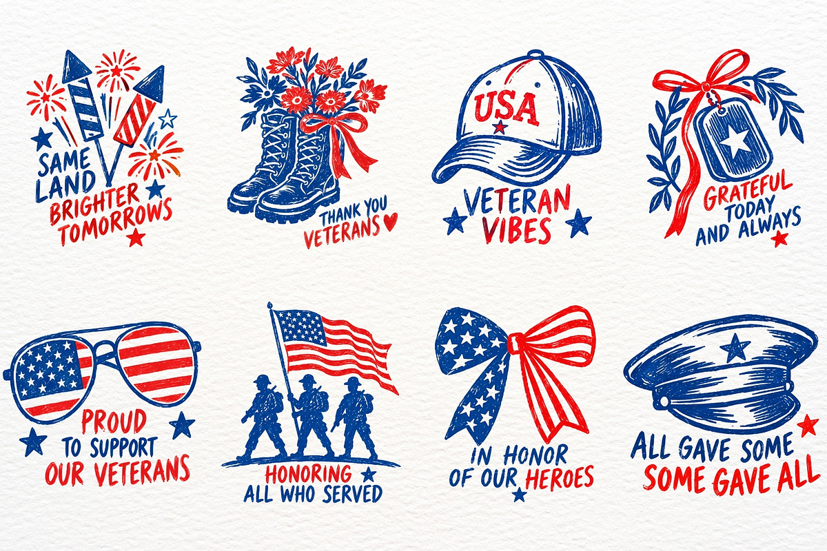 Veterans Day Clipart USA Patriotic, a Seasonal Illustration by SugarCloudStudioArt (Photo 3 of 4)