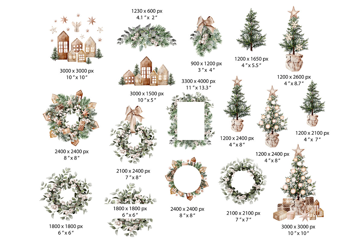 Watercolor Neutral Christmas clipart, a Seasonal Illustration by Lemon design (Photo 2 of 11)