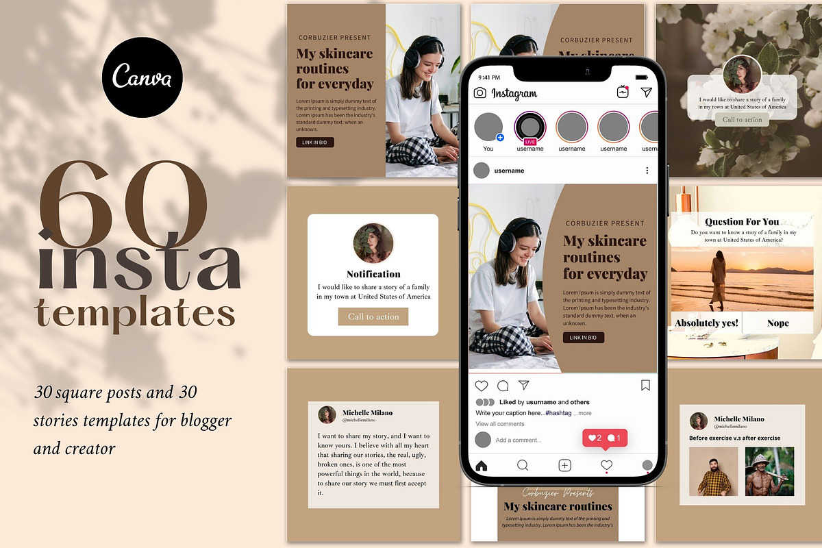 Light Brown Instagram Template Canva, a Social Media Template by bonadigitals (Photo 1 of 7)