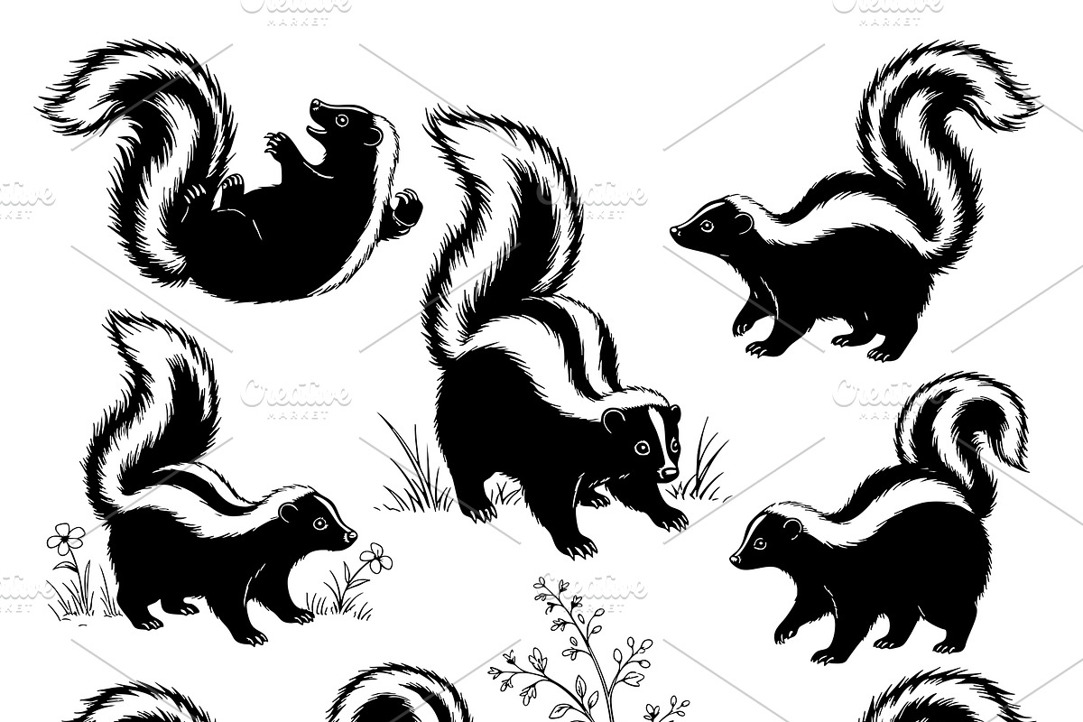 Collection vector of cute skunks., an Animal Illustration by yod67