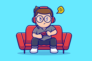 Cute Boy Playing Game On Sofa, a Person Illustration by Catalyst Labs