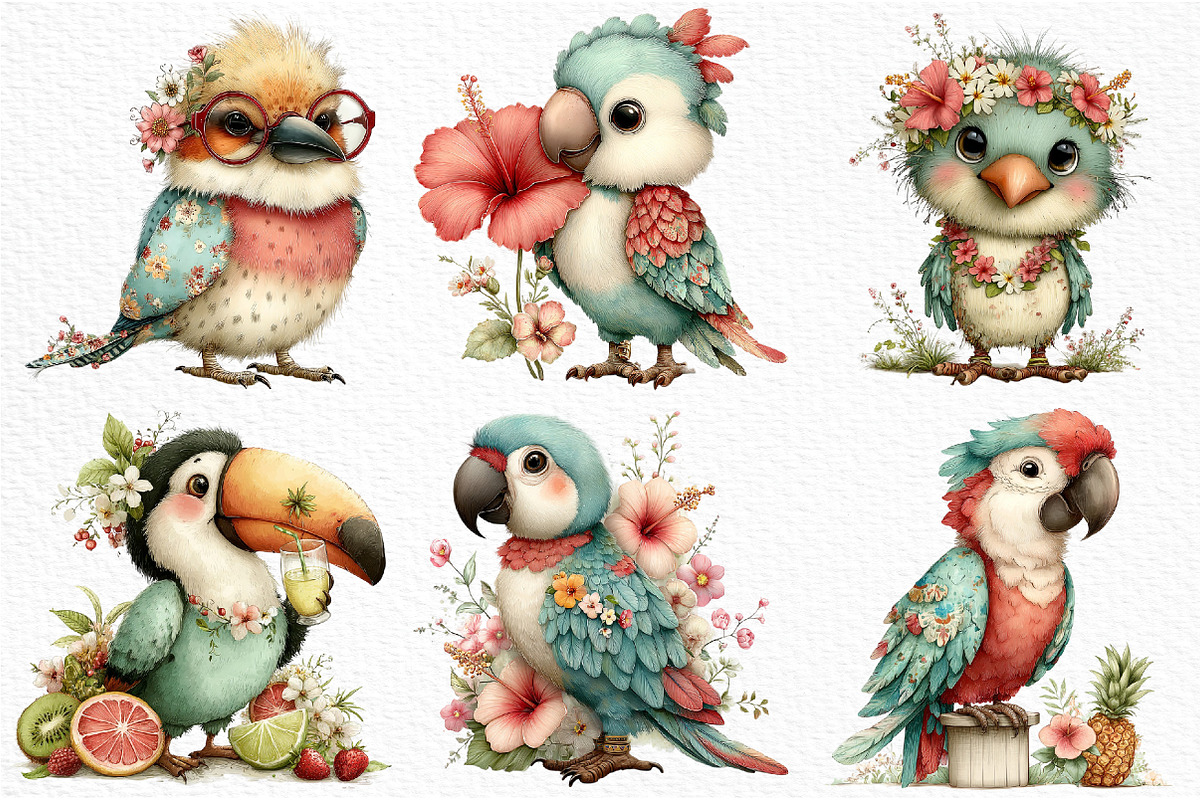 Summer Tropical Birds Clipart, an Illustration by Craft Nest (Photo 4 of 12)