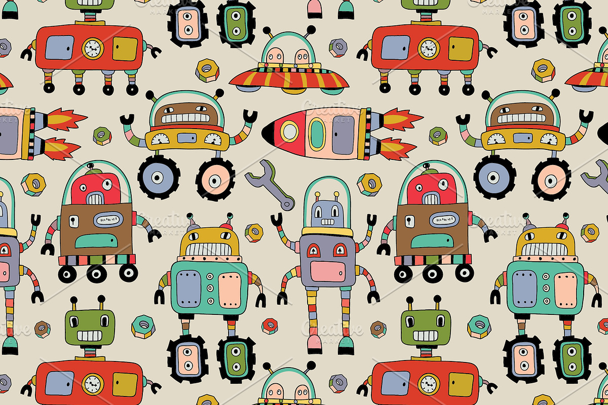 Vector set with cute robots, a Graphic by Purple Platypus (Photo 4 of 7)