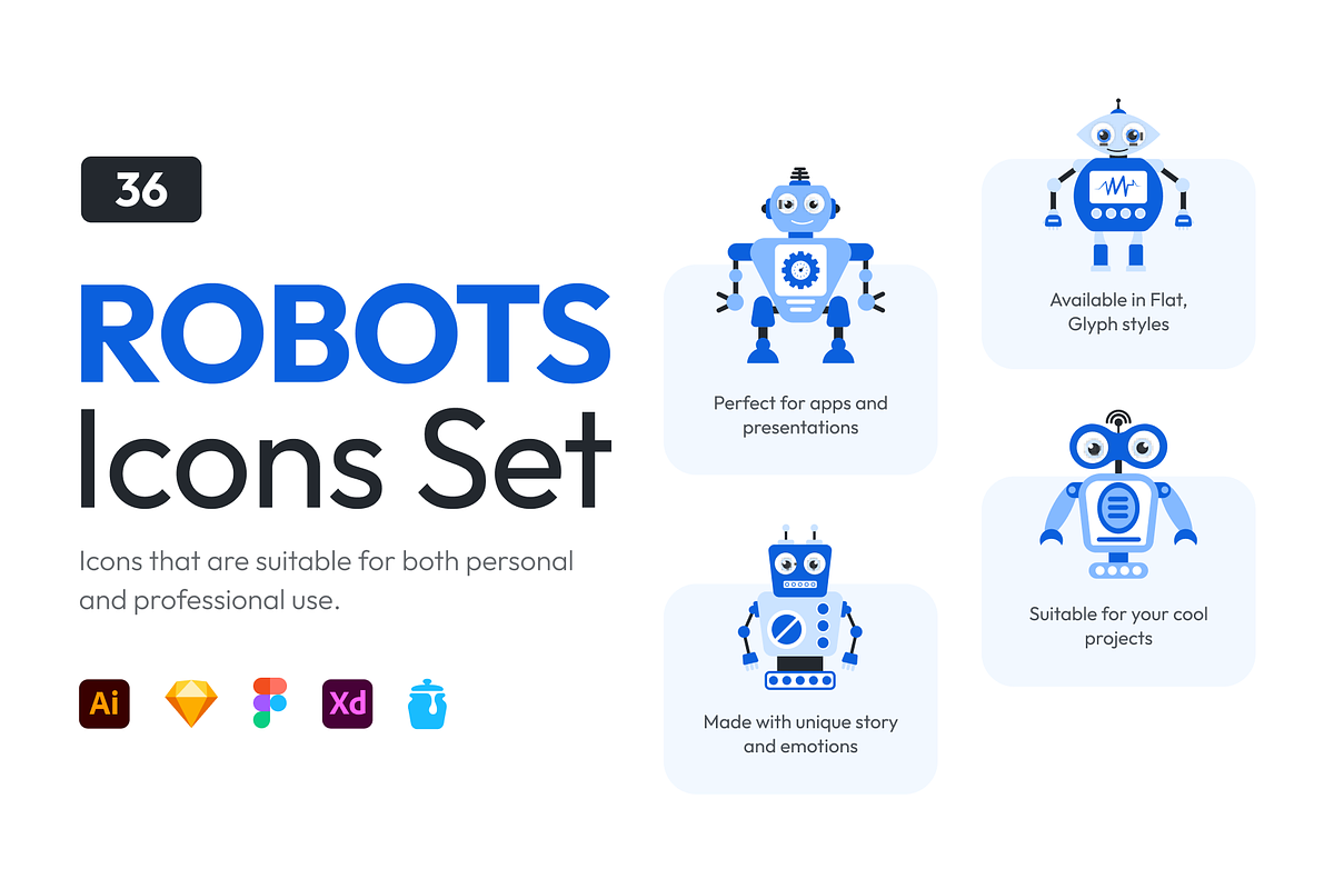 Robots Icon Set, an Emoji Icon by Brickclay (Photo 1 of 6)