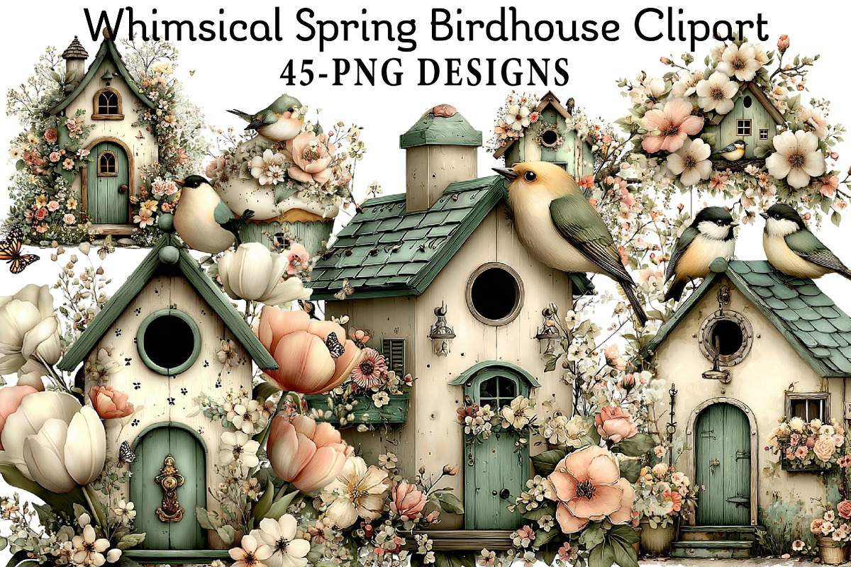 Whimsical Spring Birdhouse Clipart, an Illustration by Daily.Designs (Photo 1 of 8)