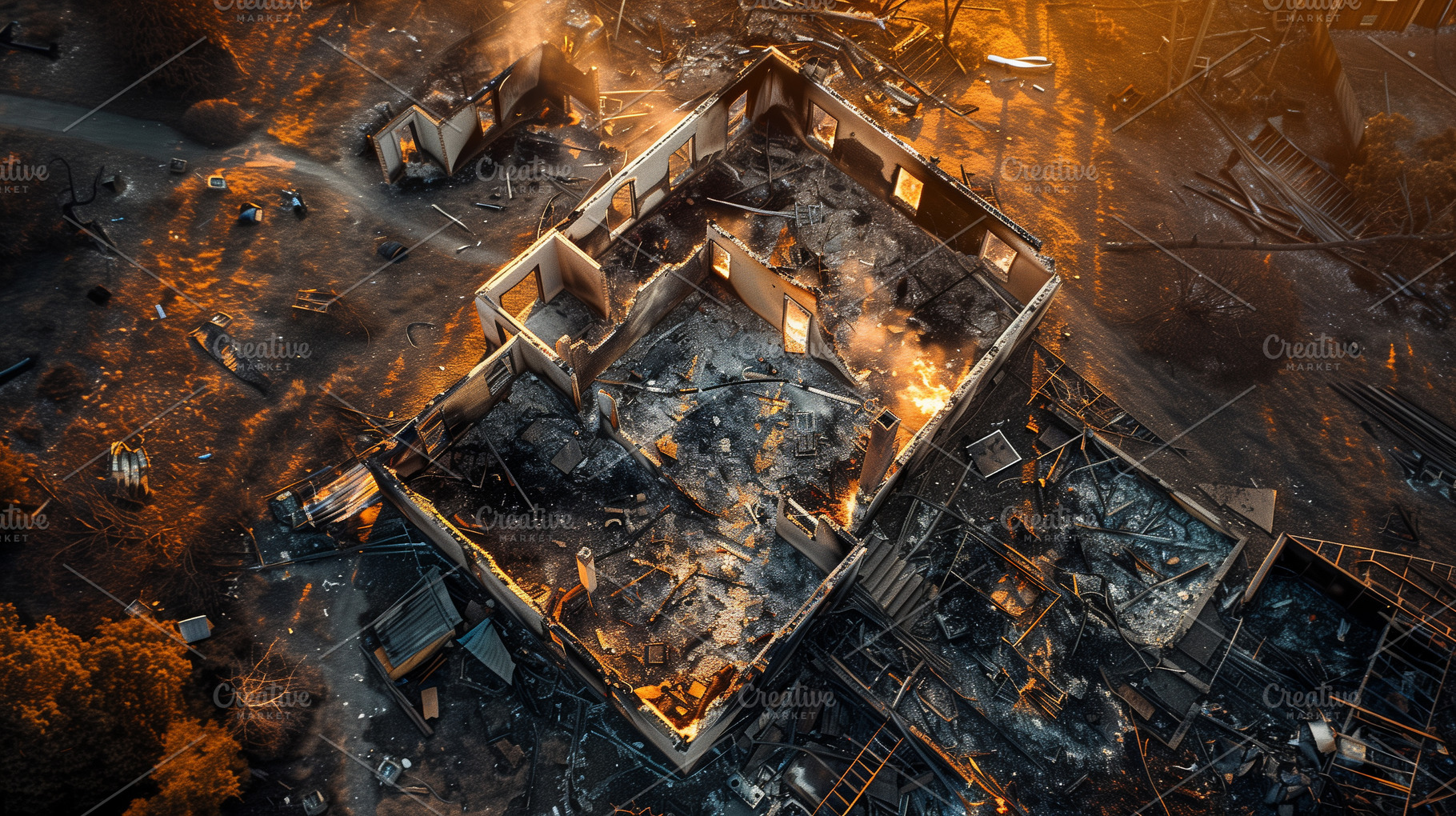 Burned Building In Ruins From Fire, a Person Photo by Andy Dean Photography