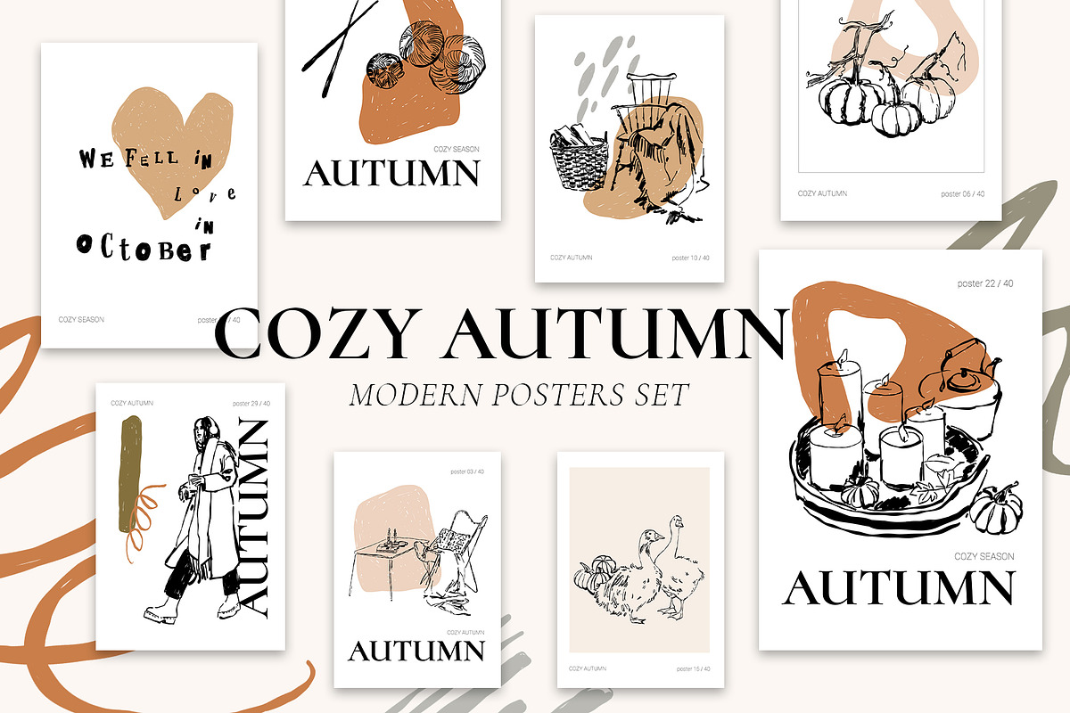 COZY AUTUMN modern posters set, a Seasonal Illustration by Yuliia Lashevska (Photo 1 of 11)