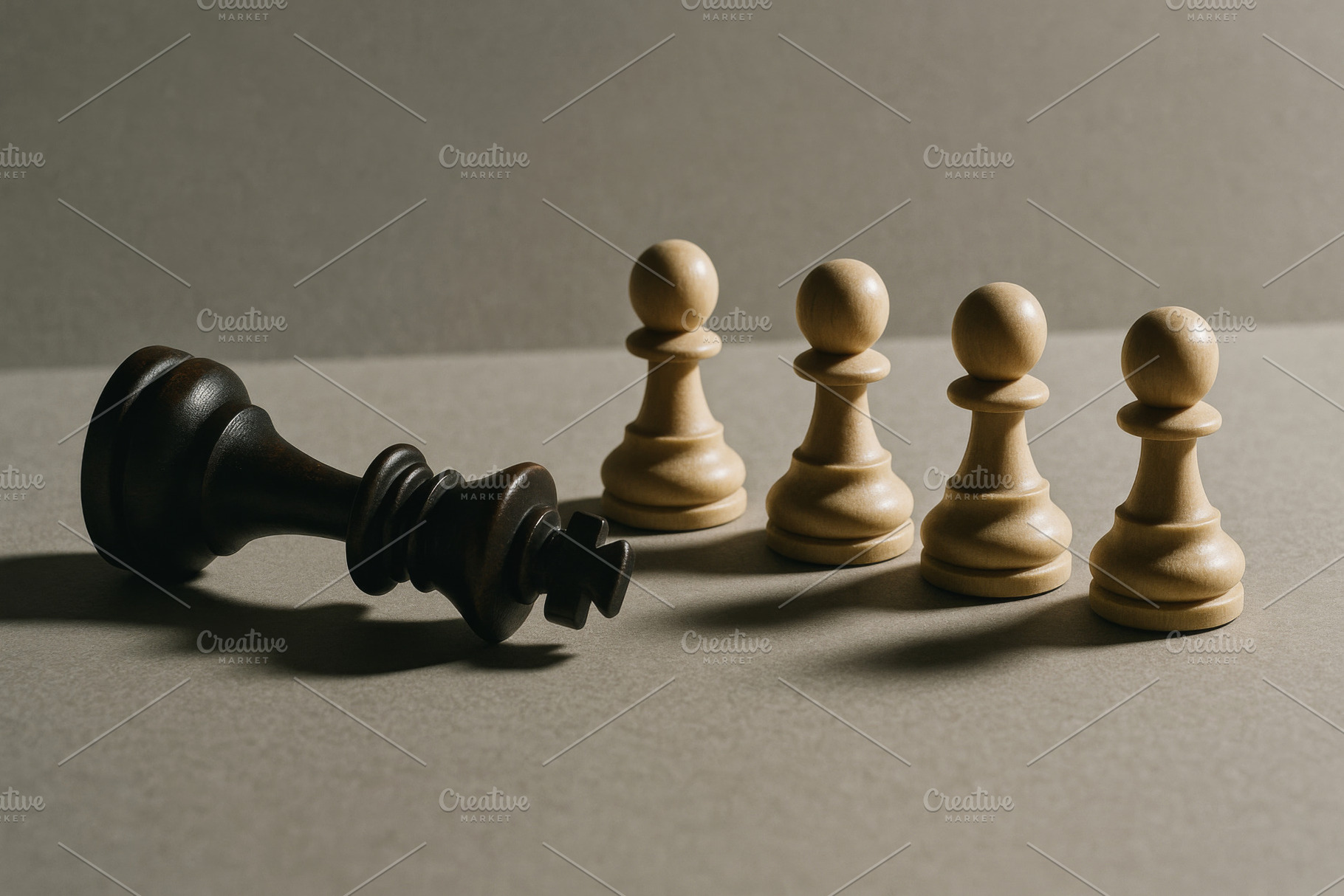 Chess concept of fallen king and sta, a Photo by Dvoevnore photos