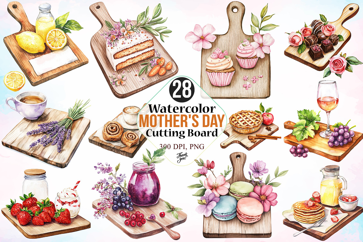 Watercolor Mother's Day Cutting Boar, an Illustration by Canvas Craft (Photo 1 of 3)