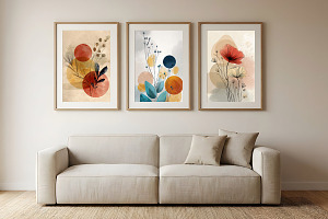 Watercolor Boho Floral Line Art, a Poster Template by Pixeness Studio