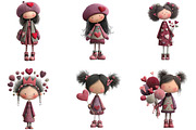 Quirky Valentine Day Girl Clipart, an Illustration by CraftArtStudio (Thumbnail 2 of 6)