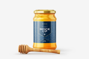 Honey Jar Mockup Set With Dipper