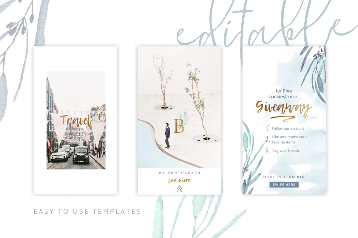 CANVA Watercolor Instagram Pack, a Social Media Template by Eviory (Photo 7 of 10)