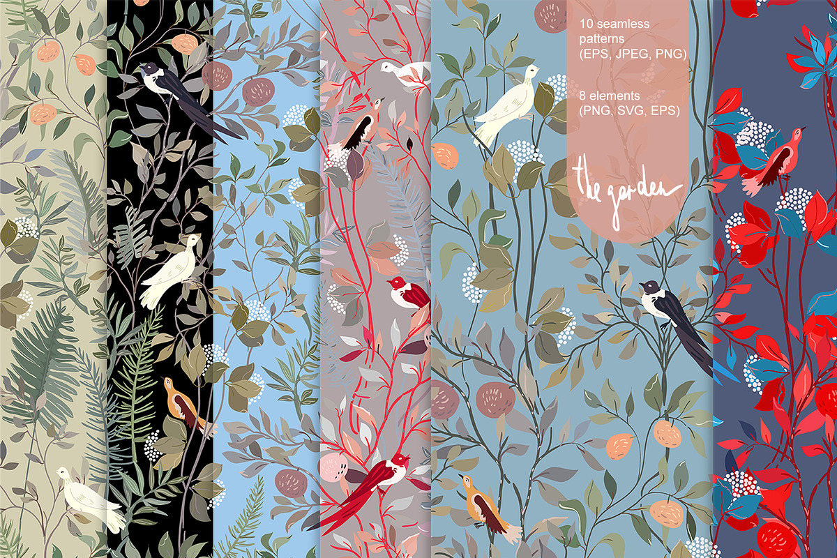 Bird garden seamless vector +clipart, a Pattern Graphic by PatternsBlooming (Photo 1 of 9)