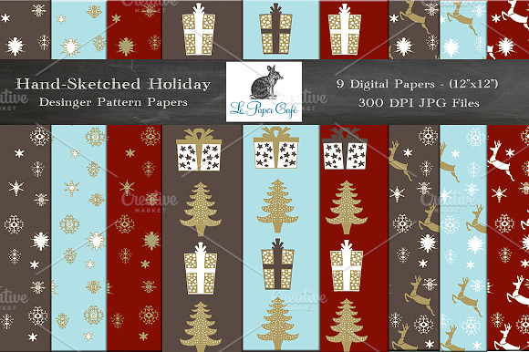 Hand-Sketched Holiday Digital Papers preview 6