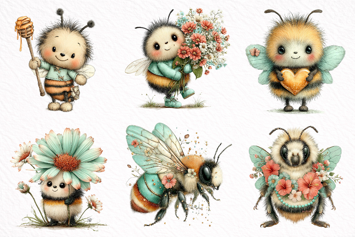 Whimsical Bees Clipart Bundle, an Illustration by DreamArtGraphic (Photo 5 of 8)