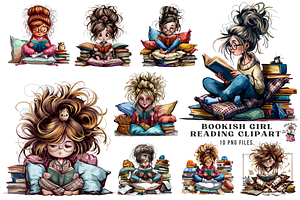 Bookish Girl Reading Clipart Bundle, a Graphic by Clipart Bloom