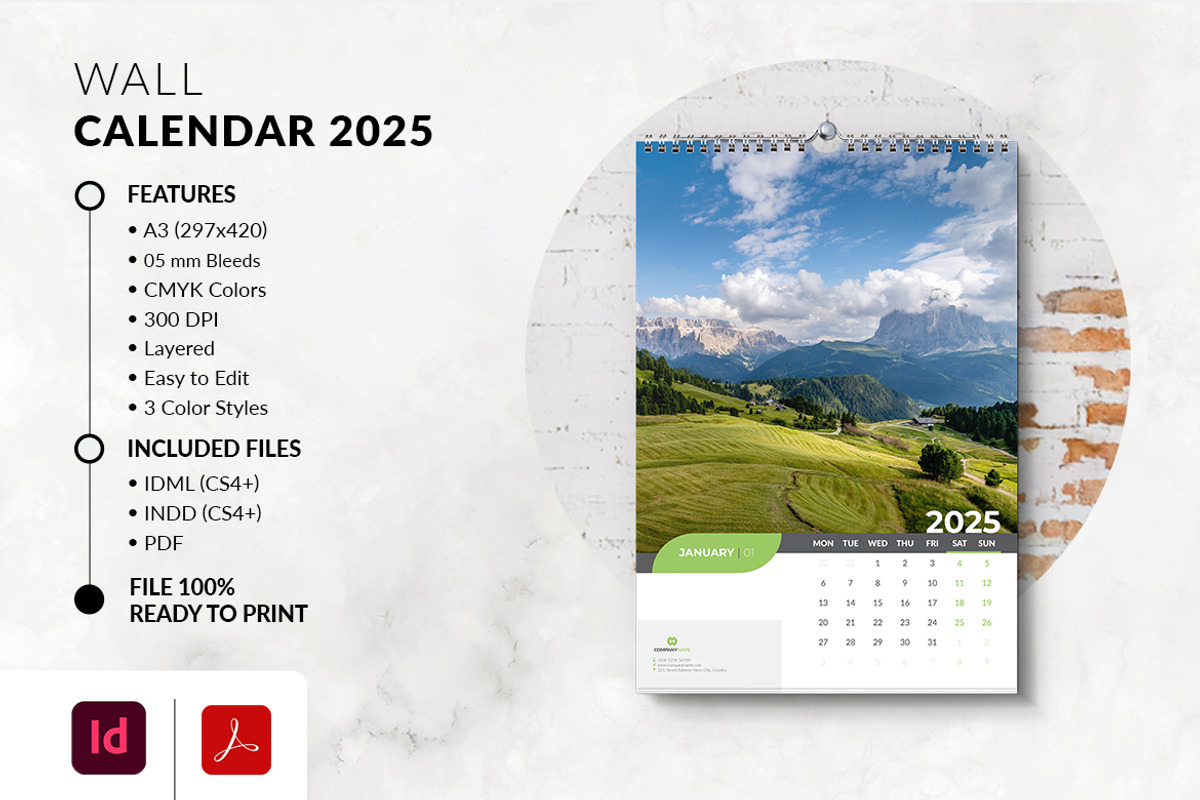 2025 Wall Calendar Printable A3, a Stationery Template by MstArtwork (Photo 1 of 4)