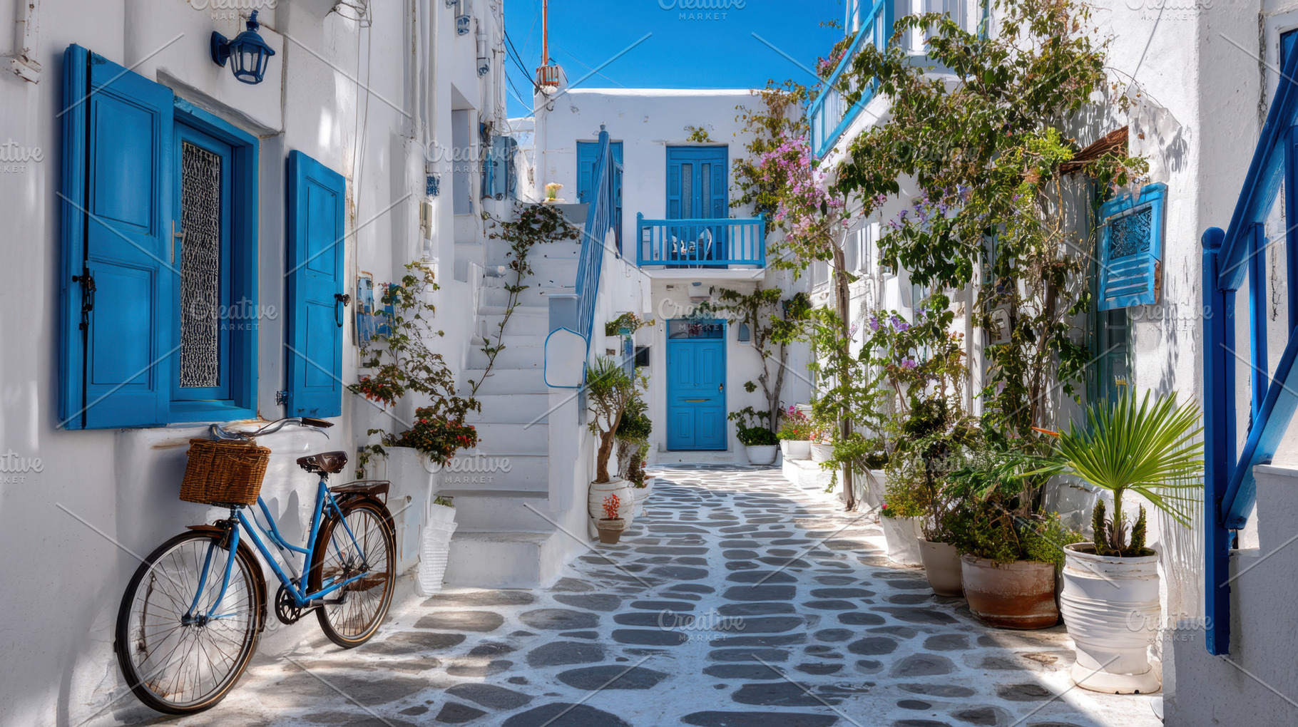 Charming alley with blue doors, a Photo by Beautiful things